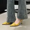 Zapatos Elegantes de Tacón Alto con Punta y Lazo para Mujer, Nuevo Estilo Primavera/Verano 2025, Adecuados para Fiestas Nocturnas y el Trabajo, Zapatos de Salón Negros Poco Profundos de Tacón de Aguja