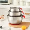 Bacia para salada de aço inoxidável 304, tigela para ovos antiaderente de silicone para assar e cozinhar, prato para macarrão, bacia multiuso com bico de escoamento