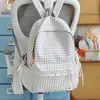 Mochila Fresca Estilo Coreano com Estampa Xadrez e Bolinhas com Acabamento em Renda, Pequena Mochila Escolar para Meninas, Adequada para Alunos do Ensino Fundamental II e Médio, Bolsa para Mulheres que se Deslocam