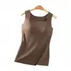 Capa base para otoño e invierno, chaleco térmico color nude para mujer con almohadilla de copa incorporada, top base versátil para usar debajo
