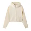 Sudadera con capucha corta para mujer de peso pesado 330 g, grande de rizo, color liso, cuello alto con cremallera, sudadera de moda de cuello redondo para otoño e invierno para mujer