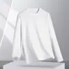 Camiseta de Manga Larga 2025 Otoño Nuevo Estilo para Hombres Jóvenes y de Mediana Edad, Sudadera Camiseta Casual de Color Sólido con Cuello Redondo a la Moda para Hombres