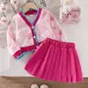 Exportación Transfronteriza Otoño Nuevo Ropa para Niñas y Niños, Conjuntos Energéticos de Tops Rosas de Manga Larga y Faldas Plisadas