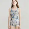 Amazon Blue Mist Flower 2026 Nuevo Traje de Baño Profesional de una Pieza para Mujer con Hombros Caídos para Piscinas