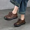 Sapatos Femininos Tianige Artesanais Tecidos de Salto Médio com Solado Grosso de Couro Genuíno 2026 Primavera Novo Estilo Couro Bovino de Primeira Camada Bico Fundo Sapatos Individuais para Mulheres