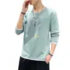 Camiseta de manga comprida masculina, top interno, outono, nova camisa básica masculina, moda solta, estampada, roupas de marca da moda, outono