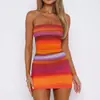 Ropa Europea y Americana Transfronteriza Verano 2024 Estampado Arcoíris Top Tubo Sexy Vestido Cubre Cintura y Cadera con Pliegues Ropa para Discoteca