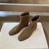 Botas curtas elásticas estilo Grape Mom para mulheres, retrô coreanas, bico quadrado, camurça, versáteis, salto grosso, que aumentam a altura, emagrecimento, botas curtas