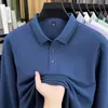 Camiseta de manga larga de algodón puro transfronteriza para hombre, a rayas, holgada, moderna, casual, versátil, tacto de alta gama, cuello con solapa, polo, camiseta para hombre