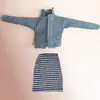Juguete de muñeca femenino profesional falda de cuadros blanco y negro 30cm falda de cuero jeans de cuero negro ropa alta calidad