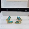 Pendientes de Mariposa con Zirconia Imitación Turquesa y Perla, Estilo Palacio, Diseño de Nicho, Pendientes de Gama Alta al por Mayor