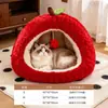 Cama para Gato Maçã Outono Inverno Aconchegante Quente Gato Quatro Estações Universal Semi-fechada Ninho de Segurança Canil para Cachorro Pequeno Cama para Gato