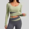 Top de Yoga de Manga Larga con Bloques de Color Color Durazno Transfronterizo, Top Deportivo Running Fitness Adelgazante con Sensación Nude para Mujer
