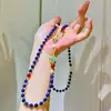 Collar de Cadena para Suéter con Diseño Retro de Lápiz Lázuli Natural de Alta Gama