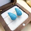 Nuevos Pendientes de Calabaza Turquesa Texturizados de Moda, Estilo Nicho, Exquisitos Pendientes de Trébol de Cuatro Hojas, Pendientes de Lujo Ligero y de Gama Alta