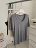 Cómoda camiseta de lana de tencel con cuello en U para mujer, ligera, drapeada, adelgazante, de color liso, con hombros descubiertos, manga corta, novedad de verano