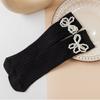Calcetines Apilados para Niños Otoño e Invierno Nuevos Color Sólido Calcetines de Perlas de un Carácter de Longitud Media Calcetines de Perlas con Lazo Calcetines de Princesa
