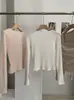 Camiseta feminina KEKEZOON estilo delicado, retalhos em malha, gola quadrada, plissada, manga longa, top outonal slim fit 9105