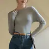 Ropa interior de Modal para Mujer, Cuello Redondo, Hombro Derecho, para Otoño e Invierno, Color Puro de Alta Gama, Simple y Versátil, Top Camiseta de Base Estilo Occidental