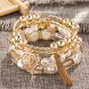 Comércio Exterior Personalizado Criativo Pulseira em Camadas com Pingente de Pérola Boêmia Multi-Elemento Pulseira Elástica de Contas Feminina