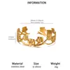 Pulsera abierta geométrica minimalista europea y americana de acero inoxidable con textura de concha y flor, acabado brillante dorado, accesorio para mujer