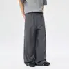 Calça Casual Listrada Plissada Unissex Outono Retro Tendência Marca Caimento Longo até o Chão Calça Longa Solta Americana