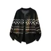 Suéter de punto jacquard Fair Isle para hombre, pareja, cárdigan chaqueta de cuello redondo, estilo retro old money, venta al por mayor de fábrica transfronteriza