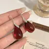 Pendientes de Plata de Ley S925 con Forma de Gota de Agua Roja para Mujer, Moda Estilo K, Versátiles, Retro, Geométricos, Nicho, Pendientes Simples de Gama Alta