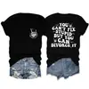 No Puedes Arreglar la Estupidez Camiseta Básica Redonda de Calavera con Mano Divertida para Mujer Manga Corta Holgada