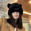 Gorro de invierno nuevo, coreano, bonito, de pelo grueso, con orejas de oso, gorro cálido con orejas de gato y cordones.