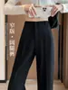 Pantalones de traje para mujer de primavera y otoño, con abertura frontal, de cintura alta, fluidos, de pierna recta, casual, adelgazantes, de pierna ancha, versátiles, adecuados para ir al trabajo, pantalones largos