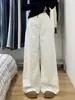Jeans Branco Largo e Relaxado para Mulheres, Novo Outono Plus Size Cintura Alta Emagrecimento Solto Perna Reta Comprimento Total Calças