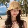 Chapéu de Pescador de Palha Vazado Estilo Coreano para Mulheres, Chapéu de Palha com Proteção Solar para Férias na Praia de Verão, Chapéu Bucket Respirável que Afina o Rosto