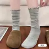 Calcetines blancos holgados para mujer, calcetines de burbuja con encaje estilo miu, calcetines de media pantorrilla, estilo universitario simple, adecuados para zapatos Birkenstock