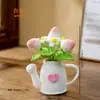 Exquisita regadera de ganchillo hecha a mano, adorno para plantas, linda y relajante, adecuada para decoración de escritorio y como regalo hecho a mano