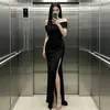 Vestido de Noche Asimétrico de un Hombro para Mujer, Ceñido a la Cintura, Adelgazante, Largo con Abertura, Estilo Lujo Ligero, Elegante Vestido de Fiesta