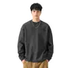 Ropa para Hombre Fengshe / Sudadera Holgada de Otoño e Invierno con Estampado Casual, Bolsillo en el Pecho, Etiqueta, Top Vintage de Manga Larga de Peso Pesado 300g para Hombre