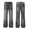 K2242 Estilo High Street Americano Unisex Azul Lavado Textura de Bambú Diseño Retro Jeans Acampanados para Hombre