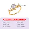 Anel de Prata S925 com Moissanita em Formato de Videira e Folha, Pedra Principal Redonda, Pedras Laterais Pequenas, Design Dourado, Luxo Acessível Estilo Quente