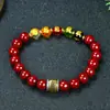 Pulsera de Cinabrio Dios de la Riqueza de Cinco Vías Arena Dorada Púrpura Pulsera Amuleto Genuina para Hombres y Mujeres Año Zodiacal Venta al por mayor de fábrica