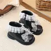 Botines de Encaje con Lunares Estilo Coreano para Niñas 2026 Otoño/Invierno Nuevos Zapatos de Princesa Botas Versátiles y Elegantes para Bebés Niñas