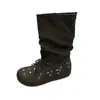 Botas de Tacón Grueso con Remache de Lazo Francés para Mujer 2026 Nuevas Estilo Dulce Fresco Punk Ballet Planas Ligeras de Media Caña