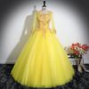 Vestido de novia amarillo para mujer, vestido de escenario para actuación en solitario, manga larga, adelgazante, hada, reunión anual de arte, examen, anfitrión, falda de vuelo