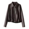 Nueva Chaqueta de Cuero Haining Primavera y Otoño 2025 Piel de Oveja Genuina Marrón Claro Abrigo Vintage para Mujer Gama Alta