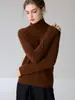 Suéter Casual de Cuello Alto de Cachemira Holgado para Mujer, Manga Larga, Tejido Suave y Cálido, Suéter de Canalé de Color Sólido, Capa Base