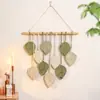 Boêmio Criativo Vara de Madeira Folha Feito à Mão Tecido com Fio de Algodão Tapeçaria Simples Decoração de Parede de Casa Pendurado na Parede do Quarto