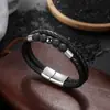 Fornecimento Transfronteiriço de Pulseiras de Pedra Vulcânica Natural Aço Inoxidável Estilo Europeu e Americano Pulseiras de Couro Personalizadas para Homens Atacado em Estoque