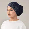 Gorro de strass de corte recto, nuevo estilo de moda, sombrero pañuelo para la cabeza de algodón y seda, gorro cálido de punto para primavera y otoño, sombrero turbante de diamantes para mujer