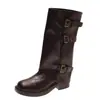 Botas de mujer de uso diario hasta la pantorrilla con hebilla de cinturón, nuevo estilo de verano 2026, con suela gruesa, tacón grueso, estilo motero, puntera redonda, botas de moda de color liso