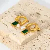 Pendientes de Acero Inoxidable Chapado en Oro de 18K con Zircón Esmeralda y Perla de Agua Dulce, Pendientes de Lujo Ligero de Alta Gama